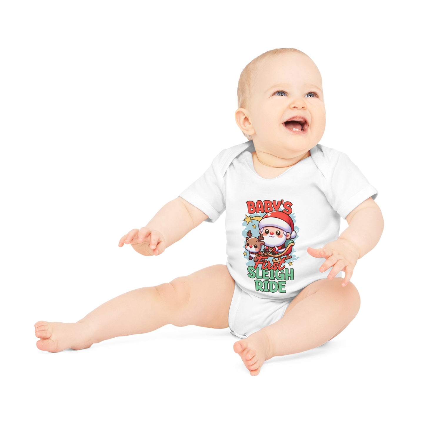 Baby Organic Bodysuit - "Santa's First Sleigh Ride"